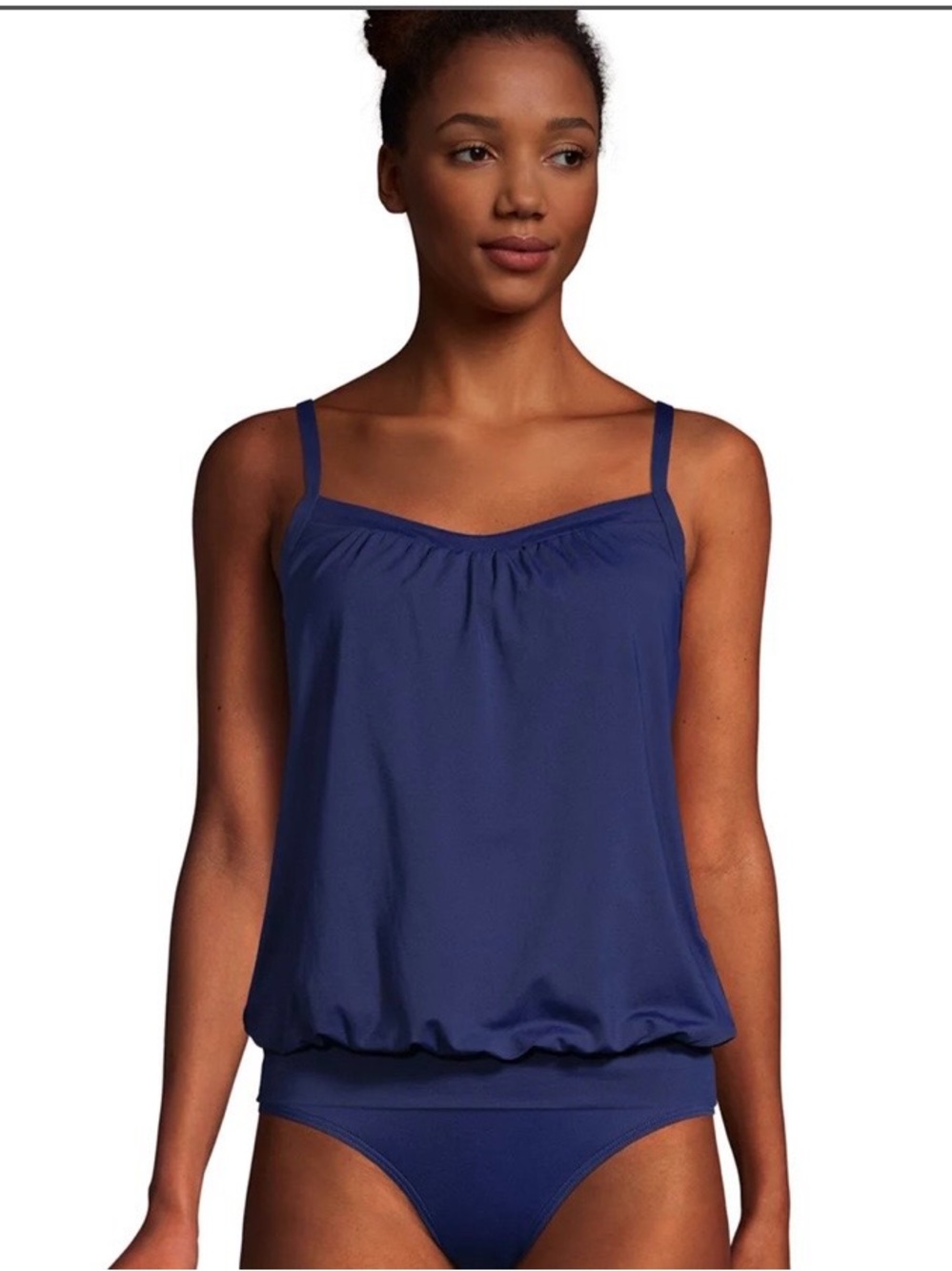 Lands End navy blue blouson tankini top